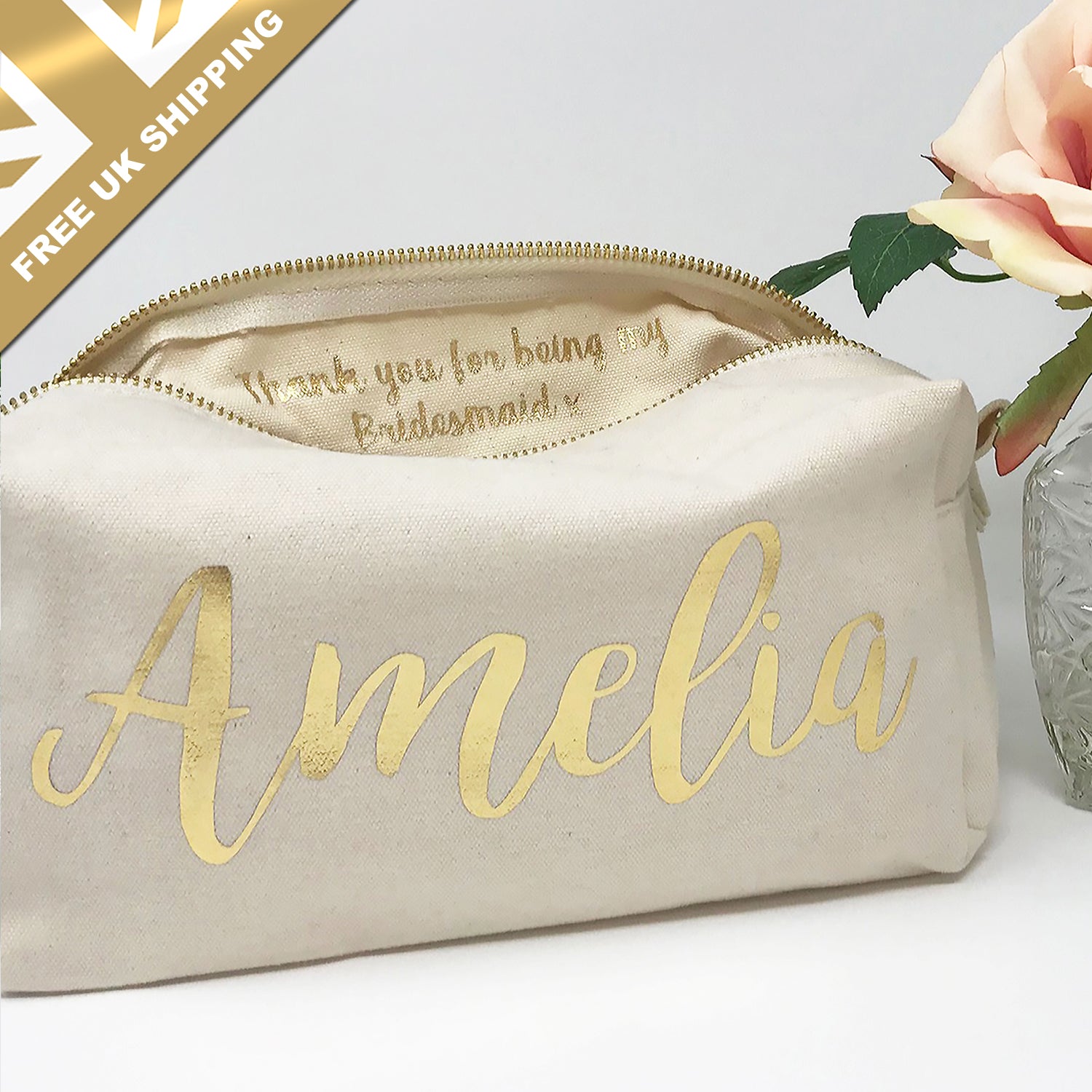 Personalised Bridesmaid Makeup Bag FREE UK SHIPPING – Give a