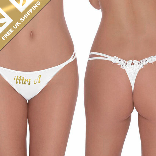 Personalised White Bridal Thong - FREE UK SHIPPING