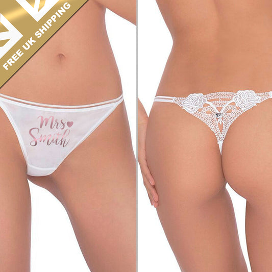 Personalised White Bridal Thong - FREE UK SHIPPING