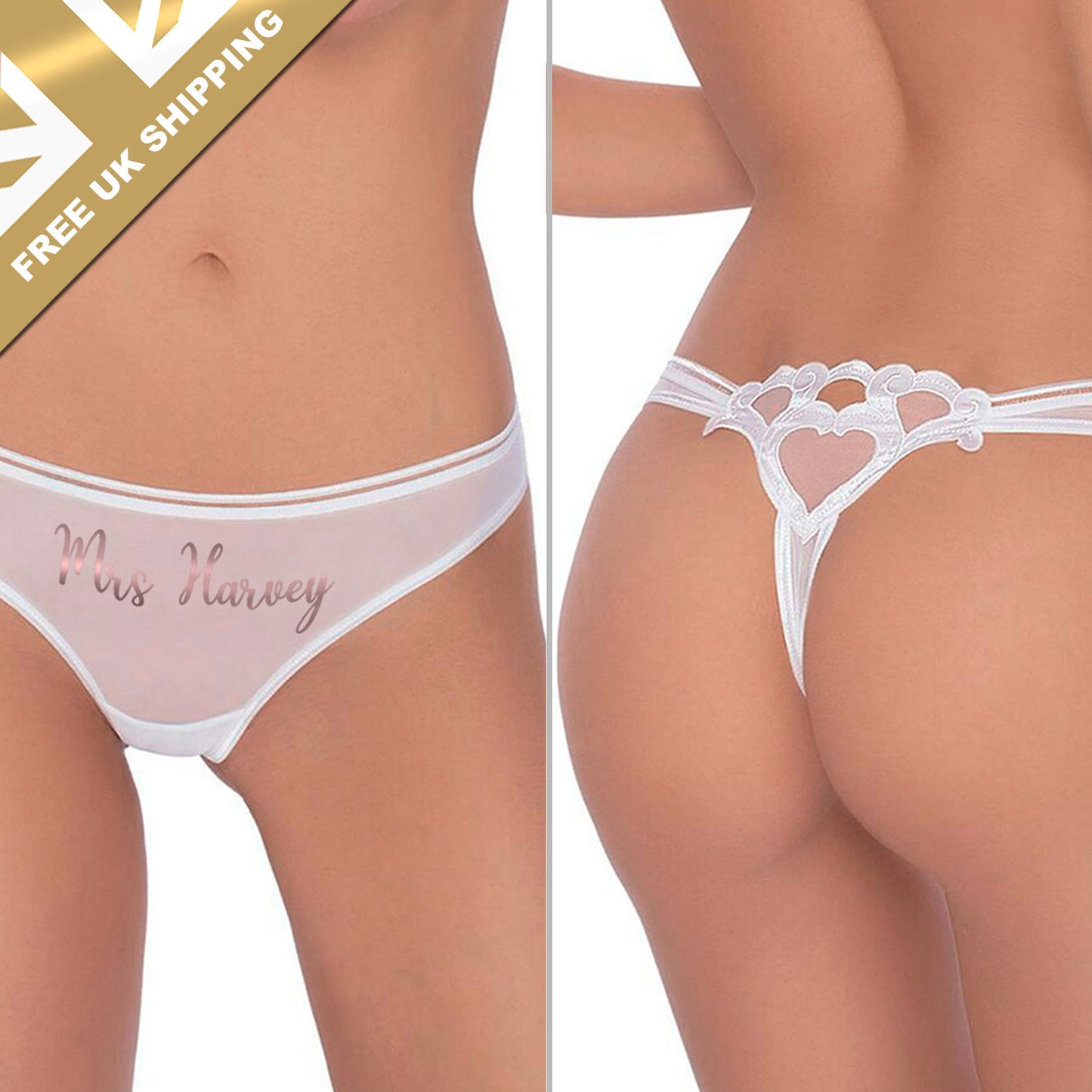 Personalised White Bridal Thong - FREE UK SHIPPING