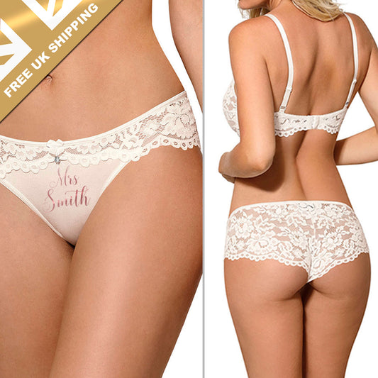 Personalised Ivory Bride Briefs with Lace Back - FREE UK SHIPPING