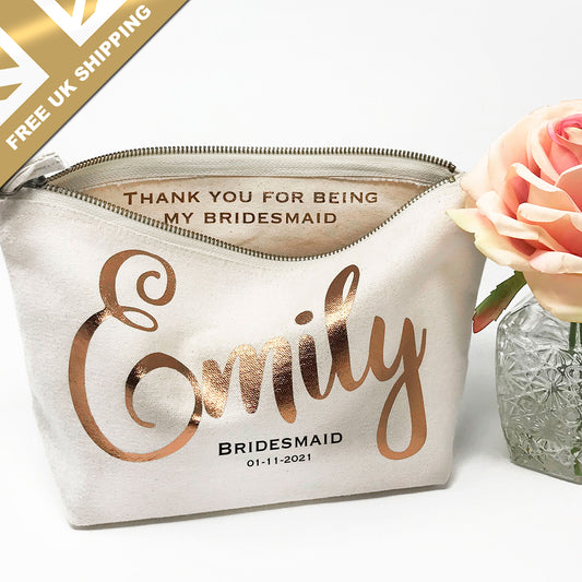 Personalised Bridesmaid Cosmetic Bag - FREE UK SHIPPING