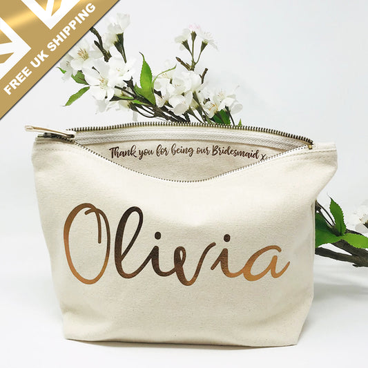 Personalised Bridesmaid Cosmetic Bag - FREE UK SHIPPING