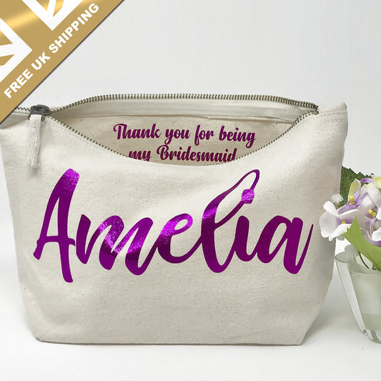 Personalised Bridesmaid Cosmetic Bag - FREE UK SHIPPING