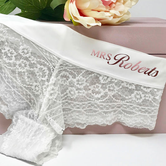Personalised Lace Ivory Bridal Briefs - FREE UK SHIPPING