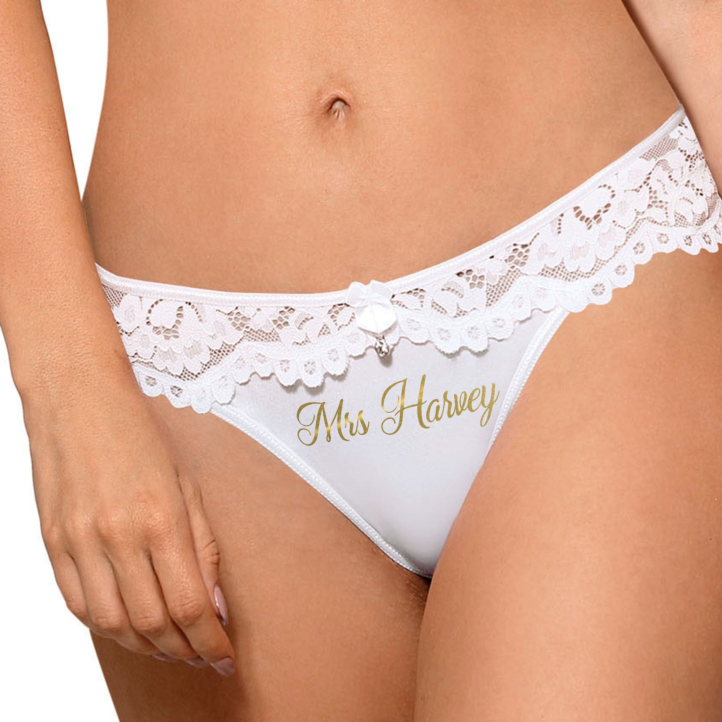Personalised White Bride Briefs with Lace Back - FREE UK SHIPPING